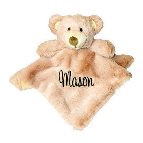 SONA G DESIGNS Custom Personalized Teddy Bear Lovie Lovey Security Blanket with Rattle (Brown Bear with Embroidery Name)