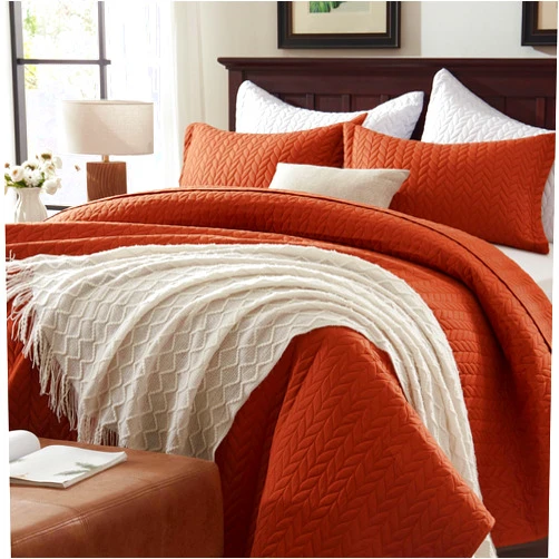 SunStyle Home Umber Quilt Set King 3 Pieces - Soft Summer Quilt Lightweight Microfiber Bedspread Coverlet Set for All Season(1 Quilt, 2 Pillow Shams)