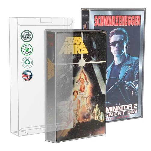 MALKO 10 Pack VHS Tape Protector Case | Protective Sleeve for VHS Cassette Original Box | Display Storage and Preservation