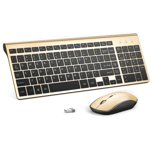 JOYACCESS Wireless Keyboard and Mouse Combo, J JOYACCESS Slim and Compact Gold Wireless Keyboard and Mouse,Portable and Comfortable Typing for Laptop/Computer/Desktop/PC-Black/Gold