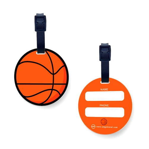 Setgo Sports Round Basketball Name Tag, Plastic Backpack Tag, Set of 2, Customized Tag – Great for Boys and Girls at School Kindergarten (Basketball)