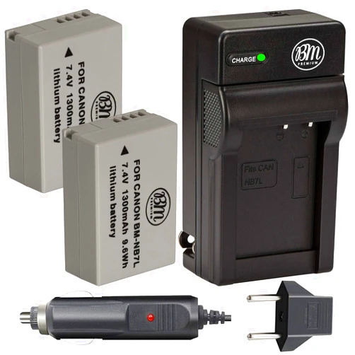 BM Premium 2-Pack of NB-7L Batteries & Battery Charger Kit for Canon PowerShot G10, G11, G12, SX30 is Digital Camera Includes Battery + AC/DC Battery Charger