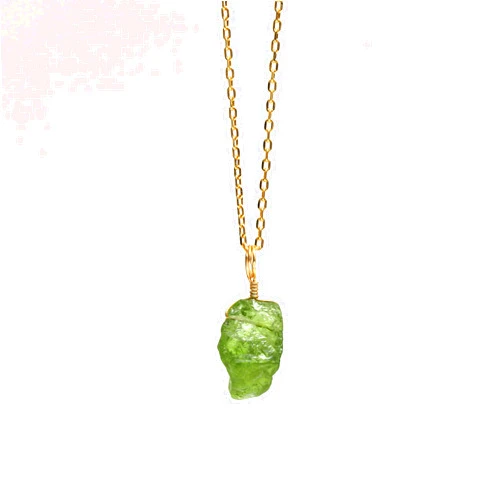 GEMINSPIRE Peridot Pendant Necklace, Rough Green Crystal Pendant, Raw Gemstone Necklace, August Birthstone Jewelry, 925 Silver 14k Gold Plated 16+2 inch Adjustable Chain