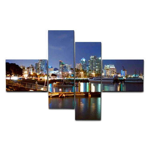 TOKERY San Diego Cityscape - Painting on Canvas Wall Art for Office Living Room Kitchen Home Decor HD Modern Framed Wall Art - 4 Panel