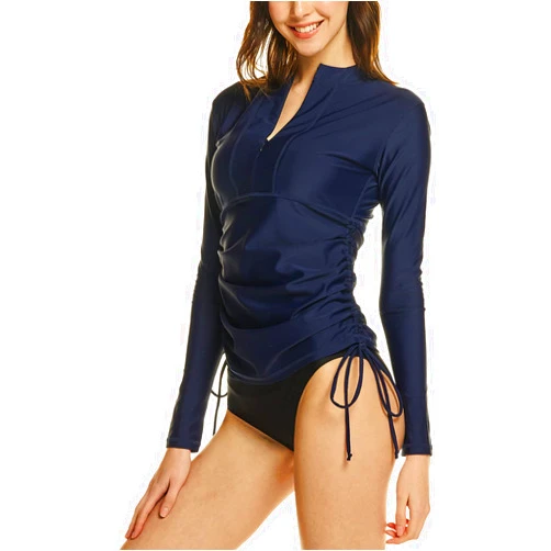 TSLA Women's Half-Zip Front Rash Guard, UPF 50+ Side Adjustable Long Sleeve Swim Shirts