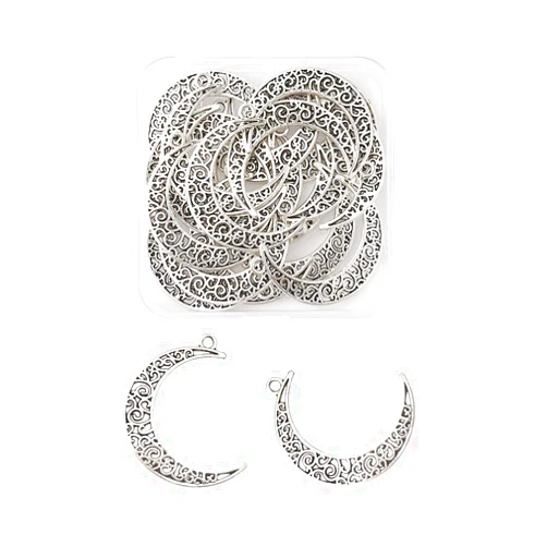 Cheriswelry 20Pcs Tibetan Style Alloy Crescent Moon Pendants Antique Silver Filigree Moon Alloy Charms Metal Moon Dangle Charms 40mm for DIY Necklace Earring Jewelry Making
