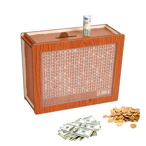 XHKMIHALP Wooden Piggy Bank for Adults Kids Assembled Wooden Coin Bank for Boys and Girls Money Bank Box with Counting Target and Marking Pen for Birthday Gifts and Friends ($2000), Medium, Brown