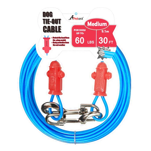 Petest Reflective Tie Out Cable with Crimp Cover for Medium Dogs Up to 60 Pounds, 30 Feet