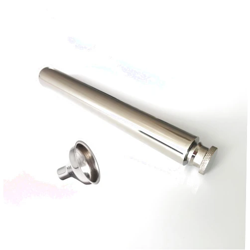 CNFLASK Stainless Steel 2oz Tube Flask Portable Mini Water Bottle & Funnel (Mirror Finish, Round Bottom)