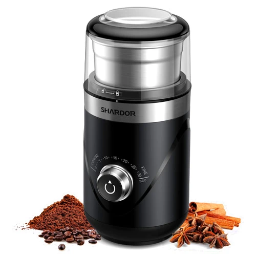 SHARDOR Electric Super Silent Blade Coffee Grinder, Timed Grind Control Rotary Knob, Adjustable Coarse to Fine for Coffee Beans, Spices & Herbs, with 1 Removable Stainless Steel Bowl, Black