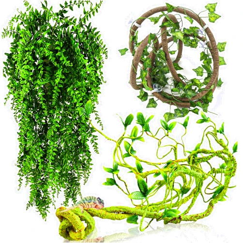HERCOCCI Reptile Vines, Flexible Jungle Climbing Vines Terrarium Plastic Plants and Leaves Tank Accessories Decor for Gecko Snake Lizard Bearded Dragon Hermit Crab Frog