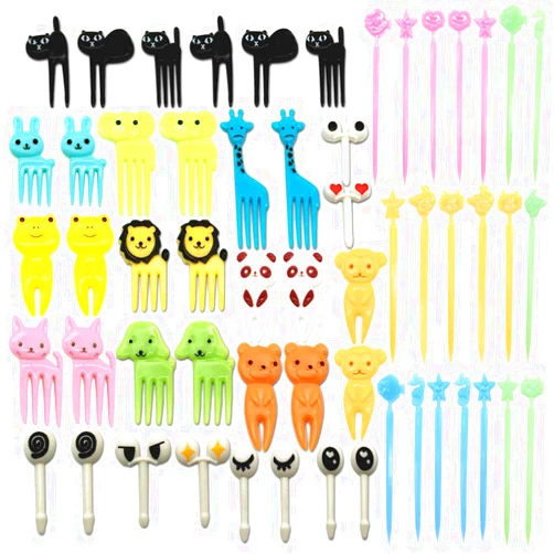 CKANDAY Set of 56 Lovely Animal Food Fruit Picks Forks, Mini Cute Cartoon Toothpick Sticks Decor for Kids Party Bento Lunch Box Sandwich Appetizer Pastry Decorative Cupcake Baby Dessert Cocktail