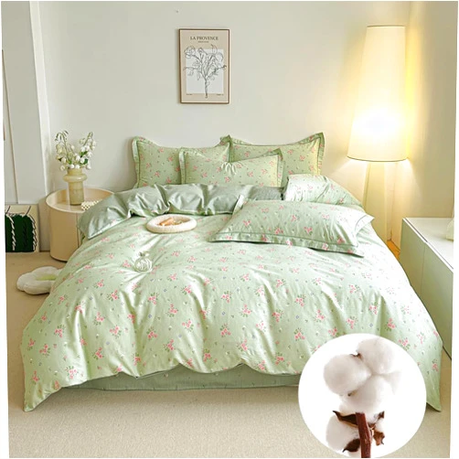 CinYana Sage Green Floral Duvet Cover Set Reversible 100% Cotton Duvet Cover Queen 3 PCS Chic Garden Bedding Set Mini Floral Comforter Cover Soft Breathable for All Seasons (Sage Green,Queen)