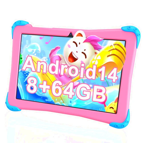 Fivahiva 2024 Android 14 Kids Tablet 10 inch Tablet for Kids 3-12, Octa-core 2.0GHz CPU 8+64GB Childrens Tablet with Ad-free Content,Parental Controls and Kids Mode (Pink)