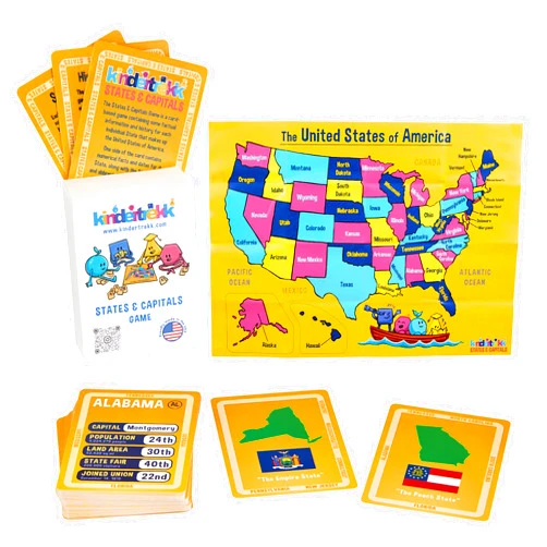 Kindertrekk™ USA States & Capitals Cards | The Ultimate Home Learning Tool | All 50 States and Capitals to Learn | Use as Geography Flashcards or Card Games | Proudly Made in The USA | Ages 6+
