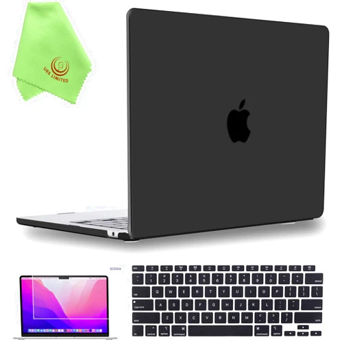 UESWILL Compatible with 2023 2024 MacBook Air 15 inch M2 M3 Case Model A2941 A3114, Matte Hard Shell Case + Keyboard Cover + Screen Protector + Microfiber Cloth, Black