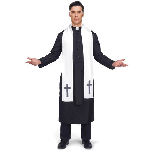 Spooktacular Creations Adult Men’s Black Priest Father Robe Stole, Priest Costume for Halloween Dress Up Party Cosplay