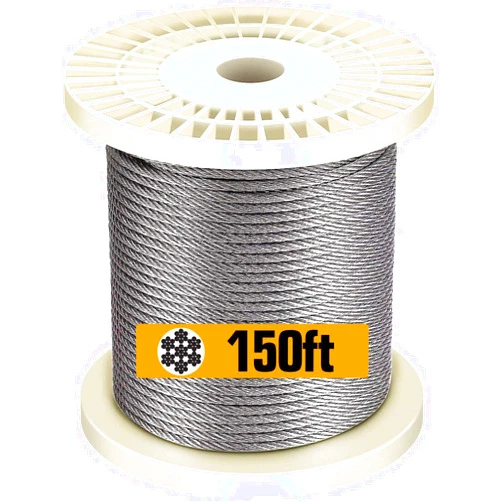 TOYELIU T316-Stainless Steel 1/8'' Aircraft Wire Rope for Cable Deck Railing Kit,Non-magnetic Marine Grade(150ft)