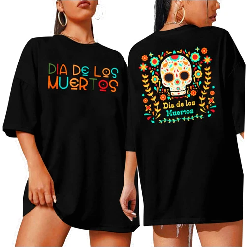 MOUSYA Women Dia De Los Muertos T-Shirt Sugar Skeleton Tshirt for Women Day of The Dead Shirt