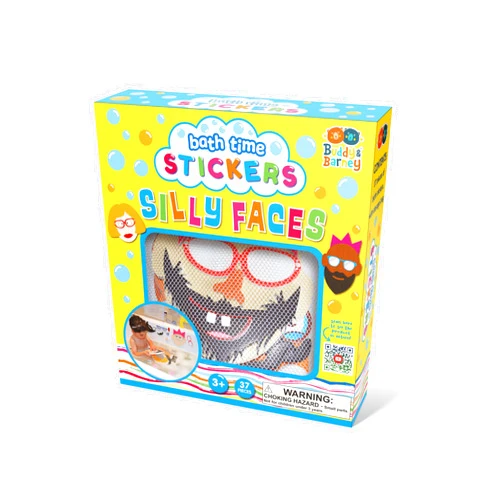 Buddy & Barney: Silly Faces Bath Time Stickers - 36 Reusable Foam Stickers & Mesh Storage Bag, Mix & Match, Fun Tub & Water Toy, Toddlers & Kids Age 3+