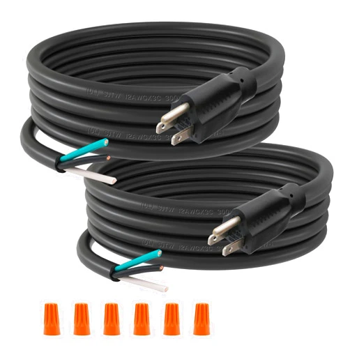 FIRMERST 12 Gauge 10 feet 3 Prong Power Cord Replacement with Three Screw Terminal, NEMA 5-15P, 2 Packs