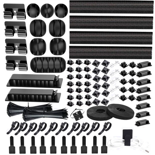 Topavatop [313Pcs] Cable Management Kit, 67 Adhesive Cable Clips, Topavatop Desk Cord Organizer, 22 Reusable Cable Strap, 4 Cable Sleeve Split, 200 Nylon Cable Zip Ties with 20 Mounts for TV Office Home, Black