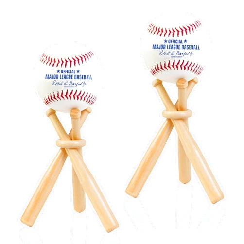 Samrion Baseball Display Stands for Balls - Wooden Baseball Holder Stand Set of 2 with Mini Bats and Ring - Handmade Baseball Stand Holder for Desk or Table - Baseball Stands for Display Gift for Sports Fans