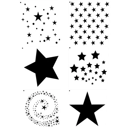 Outus 6 Pieces Star Stencil Kit Reusable Twinkle Star Template Assorted Star Pattern Stencils in Different Sizes with Metal Open Ring for Painting on Tile Wall Home Decor Paper Fabric