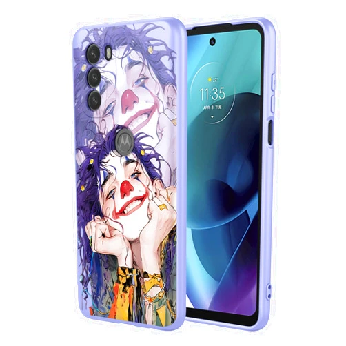 MYYNLI for Motorola Moto G51 5G Phone Case, Soft Flexible Silicone Rubber Bumper Cover, Slim Fit Full Body Shockproof Protective Phone Case, Clown Girl Pattern for Women Girls Aesthetic Design, Purple