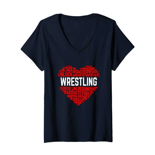 Heart Pattern Wrestle Sports Lover Quotes Fighting Wrestling Love Wrestler Heart Combat Sports Games Sayings V-Neck T-Shirt