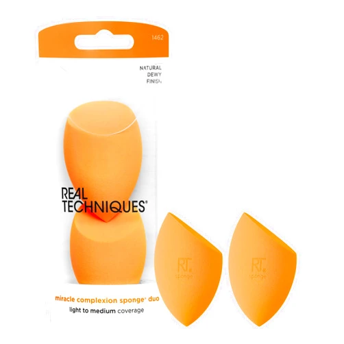 Real Techniques Miracle Complexion Sponge, Beauty Sponge For Makeup Blending & Foundation Application, Full Coverage, Streak-Free Professional Makeup Tool, Cruelty Free, Vegan, Latex Free, 2 Count