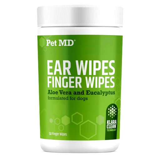 Pet MD Dog Ear Cleaning Wipes – Otic Cleanser for Dogs, Soothing Ear Care with Aloe Vera & Eucalyptus, Finger Wipes, 50 Count