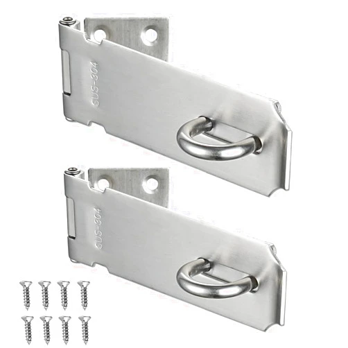 JQK Door Hasp Latch Lock, 5 Inch Stainless Steel Safety Packlock Clasp, Brushed Finish 2 Pack, DL130-BN-P2