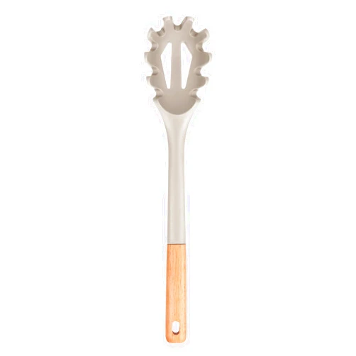 Badiano Silicone Pasta Fork, Kitchen Heat Resistant Noodle Spoon Server, BPA Free Spaghetti Strainer,12.8 inch (Khaki)