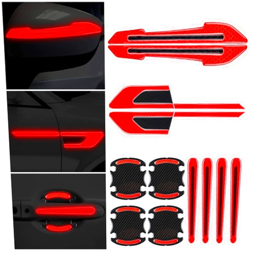 Frienda 12 Pieces Reflective Car Stickers Set Rearview Mirror Reflective Warning Stickers Auto Door Cup Protectors and Handle Paint Scratch Films for Car Safety(Red)
