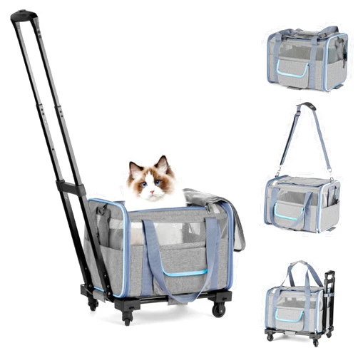 UNICITII Pet Carrier for Small Dog Cat, Airline Approved Dog Carrier with Wheels Soft Sided Dog Rolling Crate Cat Travel Bag up to 20 Lbs Pet Strollers for Small Pets