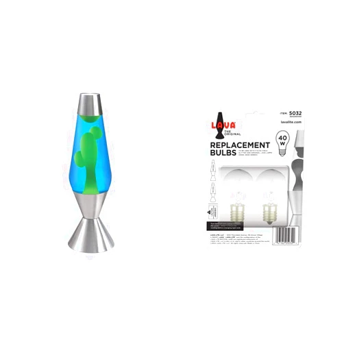 Lava Lite 52-Ounce Lava Lamp and 2 Count 40-Watt Replacement Bulbs | Yellow/Blue/Silver