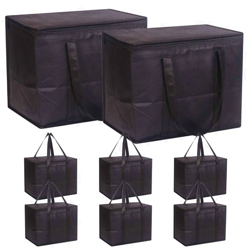 DIOMMELL Set of 8 Large Insulated Reusable Grocery Bags with Sturdy Zipper and Handles, Foldable Washable Heavy Duty Cooler Totes for Hot or Cold Food Delivery, Groceries, Travel, Shopping