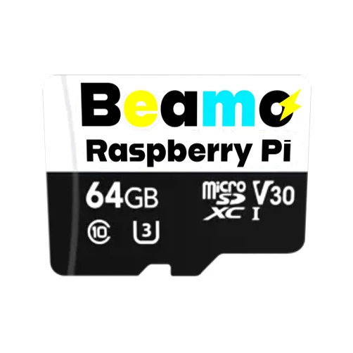 Beamo Preloaded 64 Bit Raspberry Pi OS U3 Class 10 64GB MicroSD Card Compatible with All Raspberry Pi Series 5, 500, 400, 4B, 3B, 3B+, 3A+, Zero 2 W, CM, Great for Easy Raspberry Pi OS Setup