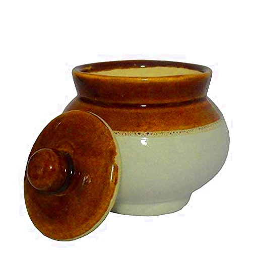 Qimacplus Ceramic Pickle Jars for Dining Table with Lids & Holder Pickle Jars for Storage | Achar Handi | Ceramic Jars for Kitchen Storage & Dinning table | Achaar Barni 250 ML Set of 1