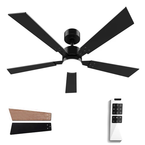 Arbrac 52Inch Ceiling Fan With Light,Remote Control Modern Ceiling Fan Black,Reversible Quiet DC Motor,Bright Lamp 22W Dimmable,Timer,6 Speed & Natural Wind,Living Room/Workshop/Bedroom Ceiling Light Fan