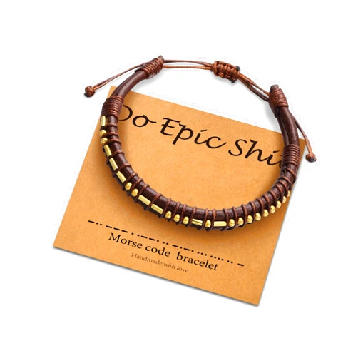 Vrsilver Morse Code Bracelets for Men, 18K Solid Gold Over Beads on Brown Leather Bracelets for Men Inspirational Gifts for Mens Jewelry Unique Birthday Christmas Gifts for Him Personalized Gifts