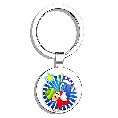 HJ Media Dancer Hip Hop European Cartoon Metal Steel Keychain Ring Double Side Key Chain