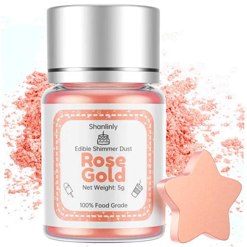 Shanlinly Rose Gold Luster Dust Edible - 5 Grams Food Grade Cake Dust Shimmer Powdered, Edible Metallic Powder Food Coloring for Cake Decorating, Chocolates, Fondant, Drinks, Painting & More, Vegan