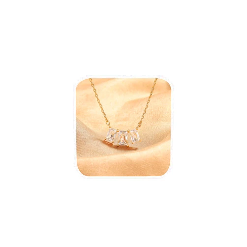ZDIFDIC Dainty Necklaces 14k Gold/Silver Plated Square Cut Cubic Zirconia Diamond Necklaces Cute 3 Gems CZ Solitaire Choker Necklaces for Women Wedding Anniversary Trendy Jewelry Gifts Gold