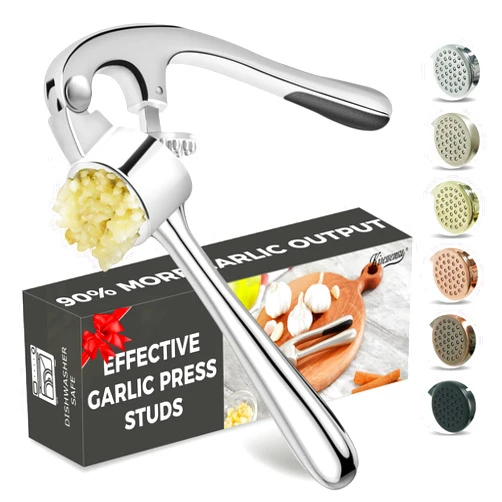 KITESSENSU Premium Garlic Press, Professional Garlic Mincer, Easy to Squeeze and Clean, Rust Proof & Dishwasher Safe, Efficient Ginger Crusher - Sliver