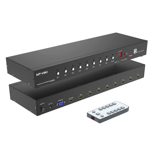 MT-VIKI Rack Mount HDMI Switch, 8 Ports HDMI Switch 8 in 1 Out 4K@60Hz (4:4:4) HDCP2.2 + Rackmount-Ears+RS232 +Auto Swtich, Auto Scan (8x1)