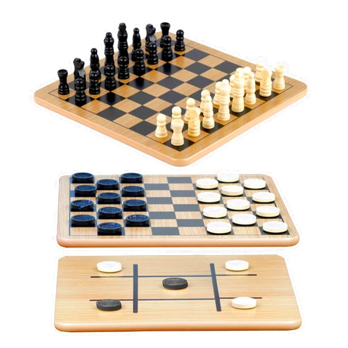 Regal Games - Reversible Wooden Board for Chess, Checkers & Tic-Tac-Toe - 24 Interlocking Wooden Checkers and 32 Standard Chess Pieces - for Age 8 to Adult for Family Fun