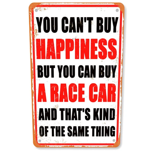 Vuiiwala Funny Garage Metal Sign Vintage Car Decor Racing Gifts You Can't Buy Happiness But You Can Buy A Race Car Personalized Garage Signs For Men Race Theme Car Bedroom Accessories Decor For Boys Retro