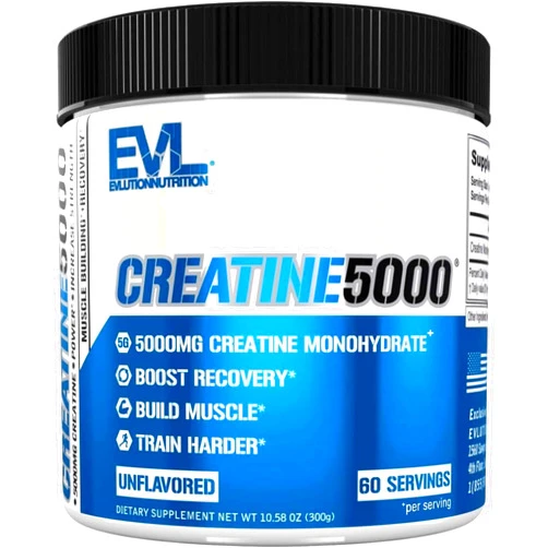 Evlution Nutrition Creatine 5000 - Supports Faster Recovery Lean Muscle Growth & Performance - Pre & Post Workout Powder - 5000mg Pure Creatine Monohydrate Per Serving - 60 Servings - Unflavored